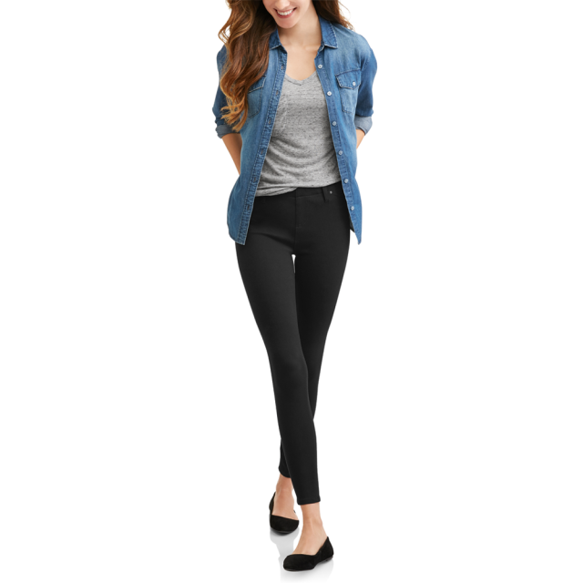  Time & Tru Women's Skinny Pants (Black, 14) : Clothing