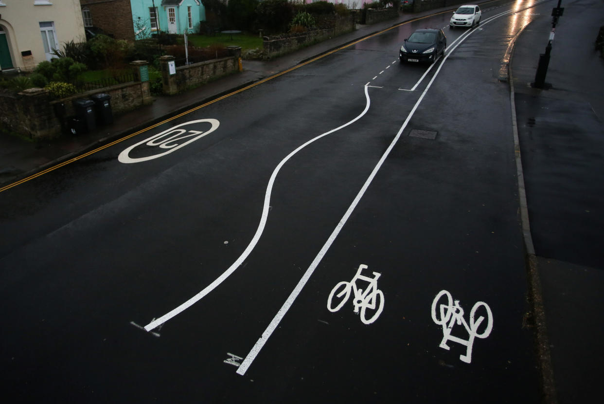 Bemused locals have questioned the use of wiggly white road markings in Clevedon, Somerset. (SWNS)