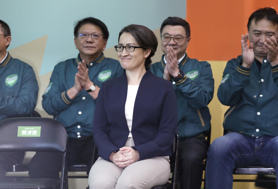 Hsiao Bi-kim, former Taiwanese representative to the United States, attends a news conference as she was nominated for vice president candidate to run with William Lai, the candidate for presidential election of the ruling Democratic Progressive Party (DPP), in Taipei, Taiwan, Monday, Nov. 20, 2023. (AP Photo/Chiang Ying-ying)