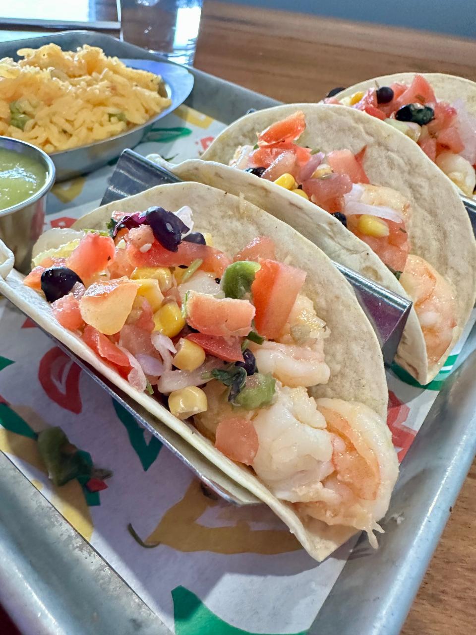 One of the many fresh and lighter options at Mexican restaurants are shrimp tacos.