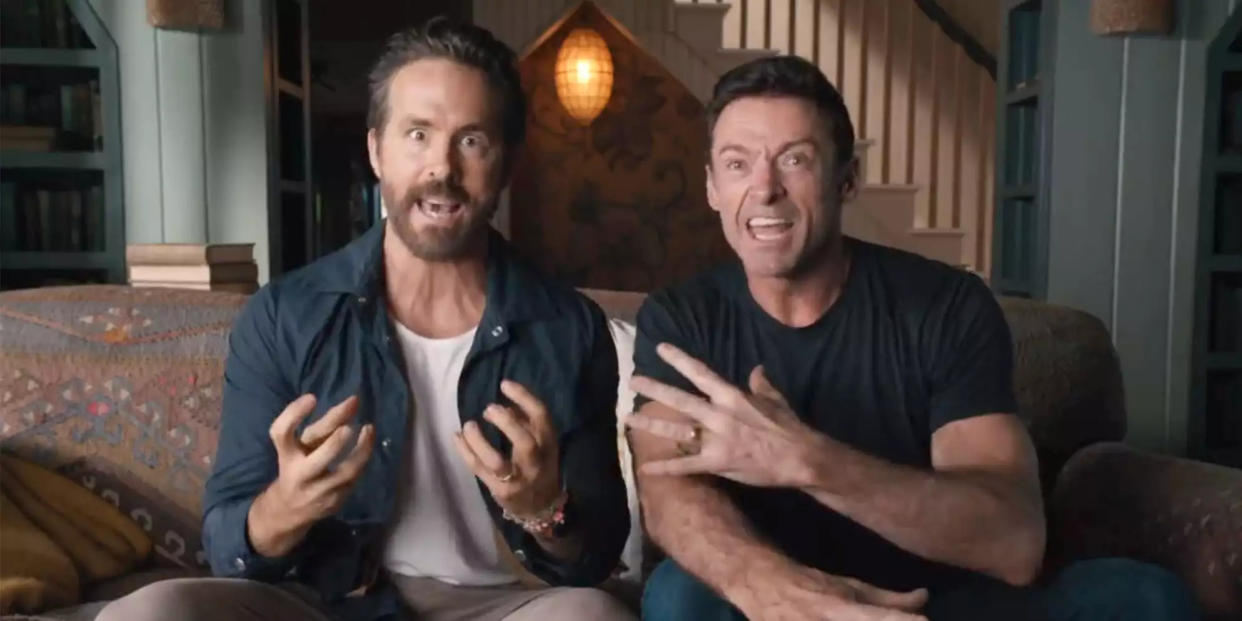 Ryan Reynolds and Hugh Jackman in a promo for their 