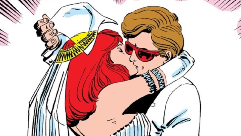 The wedding of Scott Summers and Maddie Pryor, art by John Romita Jr. 