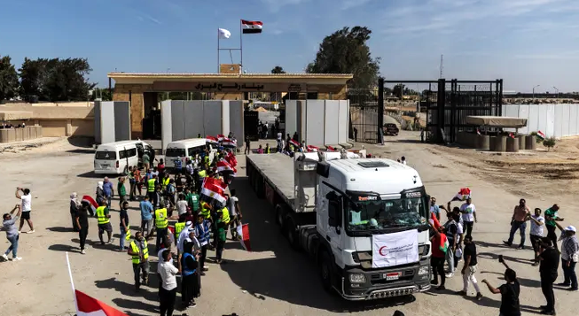 Aid deliveries began moving into the besieged Gaza Strip on Oct. 21, two weeks after Hamas attacked Israel.