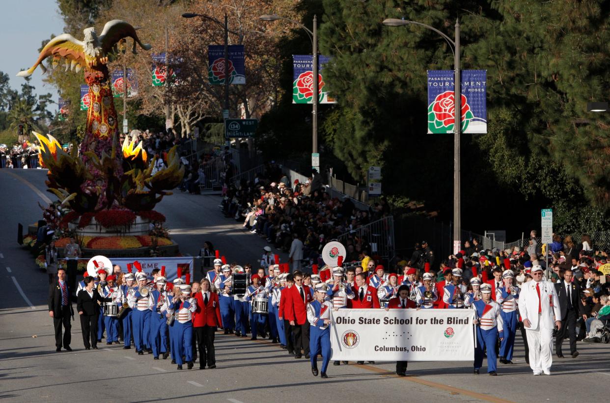 The Ohio State School for the Blind marching band, seen here marching down Colorado Boulevard on Jan. 1, 2009 during the Rose Parade in Pasadena, California, will perform Saturday at the Lions Club International Parade of Nations on Saturday in Boston.