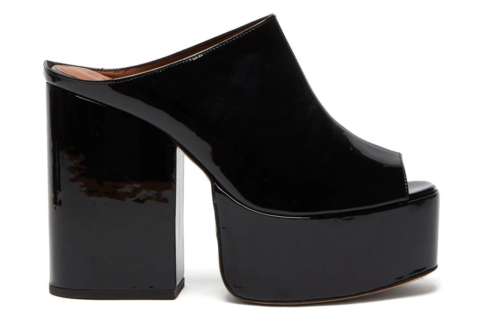 black mules, heels, platform, peep toe, osman