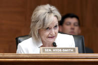 Sen. Cindy Hyde-Smith, R-Miss., questions Treasury Secretary Janet Yellen during a Senate Appropriations Subcommittee hearing to examine the FY 2022 budget request for the Treasury Department, Wednesday, June 23, 2021, on Capitol Hill in Washington. (Greg Nash/Pool via AP)