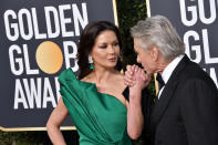 Catherine Zeta-Jones and Michael Douglas at the 76th Golden Globe Awards during the red carpet arrivals held at the Beverly Hilton on January 6, 2019 in Beverly Hills, CA. (Photo by Sthanlee Mirador/Sipa USA)