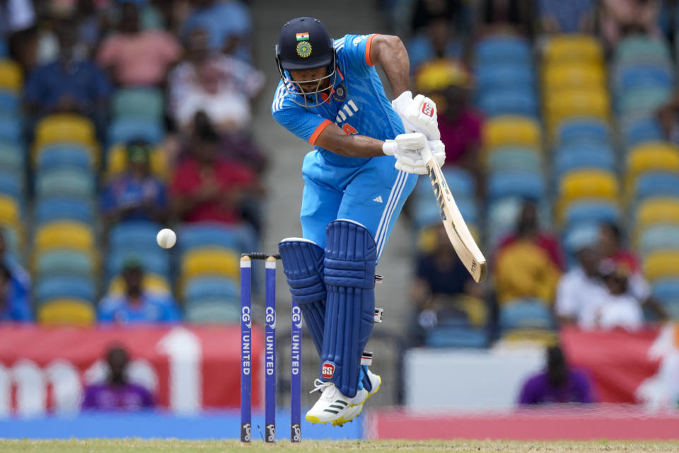 India's Shardul Thakur is dismissed LBW by West Indies' Alzarri Joseph during the second ODI cricket match at Kensington Oval in Bridgetown, Barbados, Saturday, July 29, 2023. (AP Photo/Ricardo Mazalan)