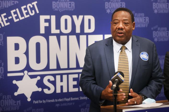 Shelby County Sheriff Floyd Bonner announces his bid for reelection during a press conference inside Clark Tower on Wednesday, Sept. 22, 2021. 