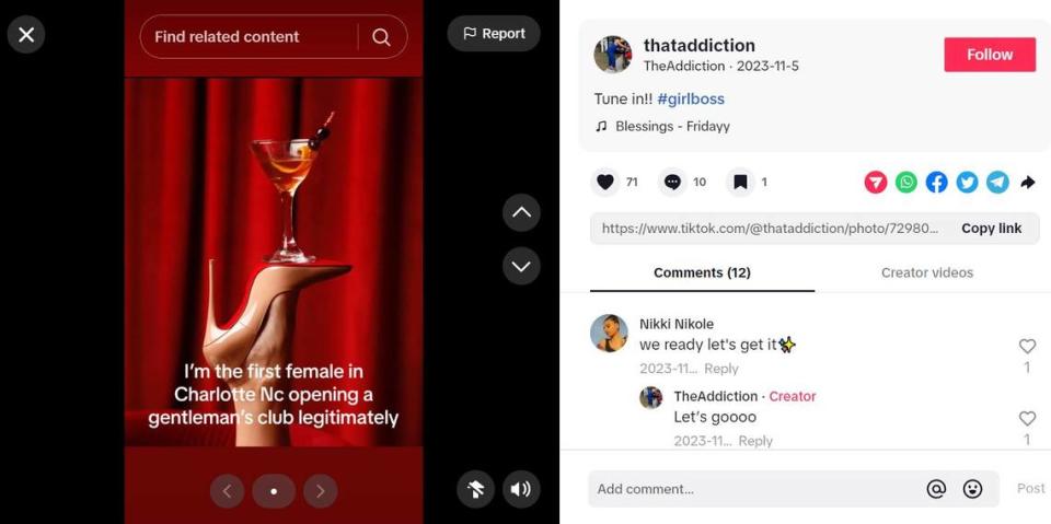 Amiah Nicks, owner of Millionaire Social, advertised being the first female in Charlotte NC opening a gentleman’s club legitimately in her personal TikTok.