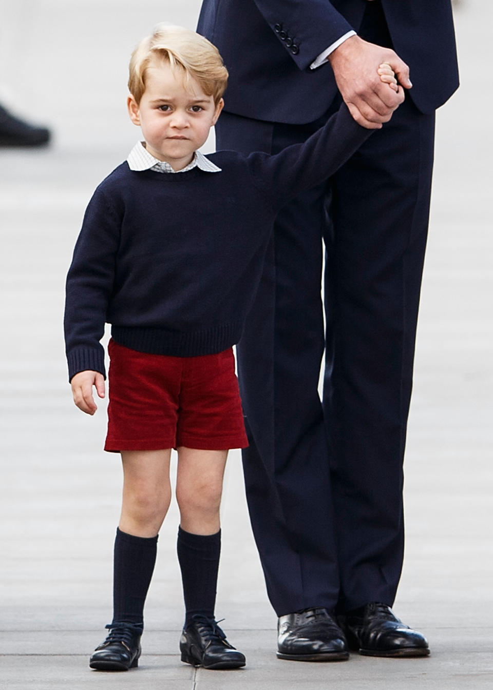 He’s been wearing them since he was young, and experts say it’ll be years to go yet before George covers up his knees. Photo: Getty