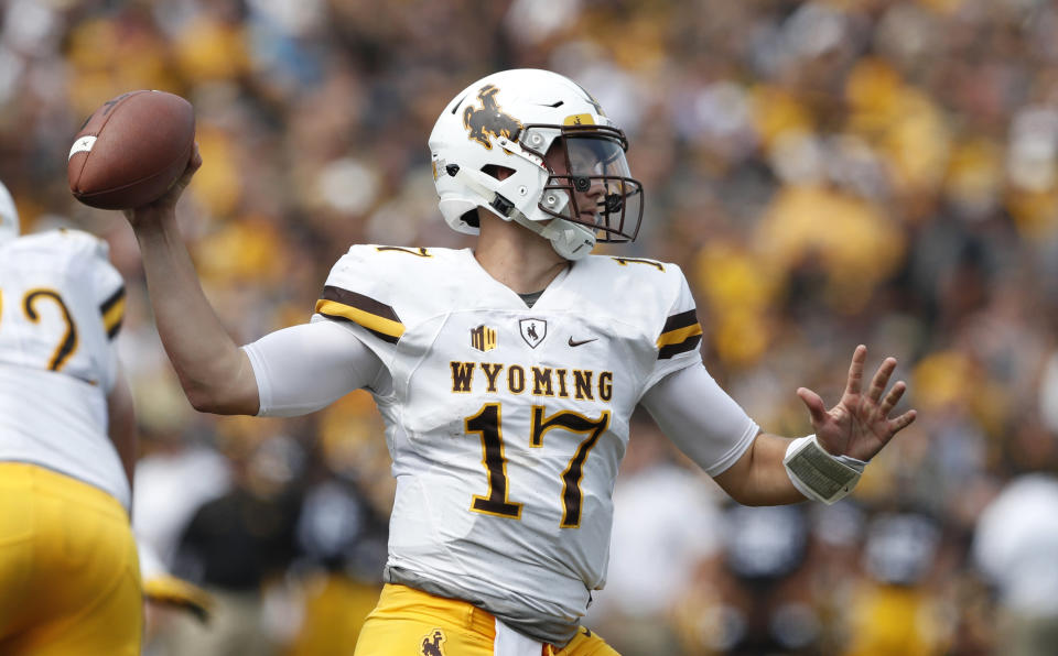 Wyoming quarterback Josh Allen will likely be drafted early in the first round of the NFL draft, perhaps first overall. (AP)