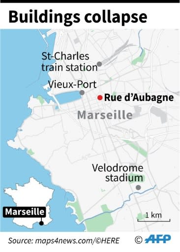 Map of Marseille locating the street where two apartment buildings collapsed