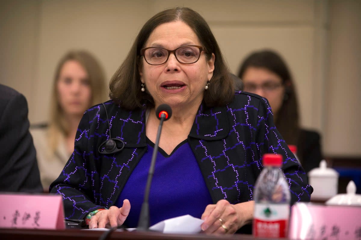 Judith Heumann, special advisor for international disability rights at the US Department of State, speaks at the opening session of the China-US Coordination Meeting on Disability in Beijing on April 12, 2016.  (POOL/AFP via Getty Images)