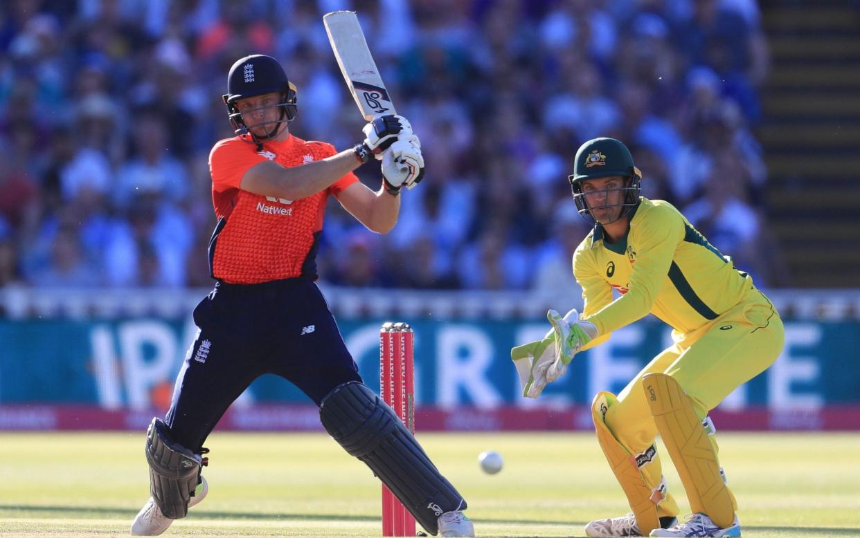 England's Jos Buttler hits out during the T20 match against Australia in 2018 - PA
