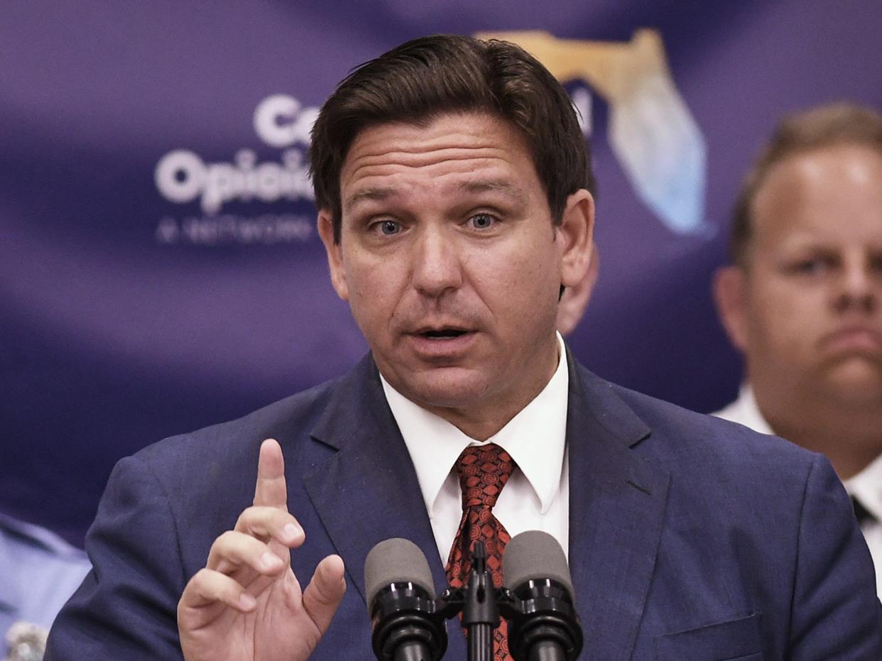 Florida Gov. Ron DeSantis speaks at a press conference in Rockledge, Florida.