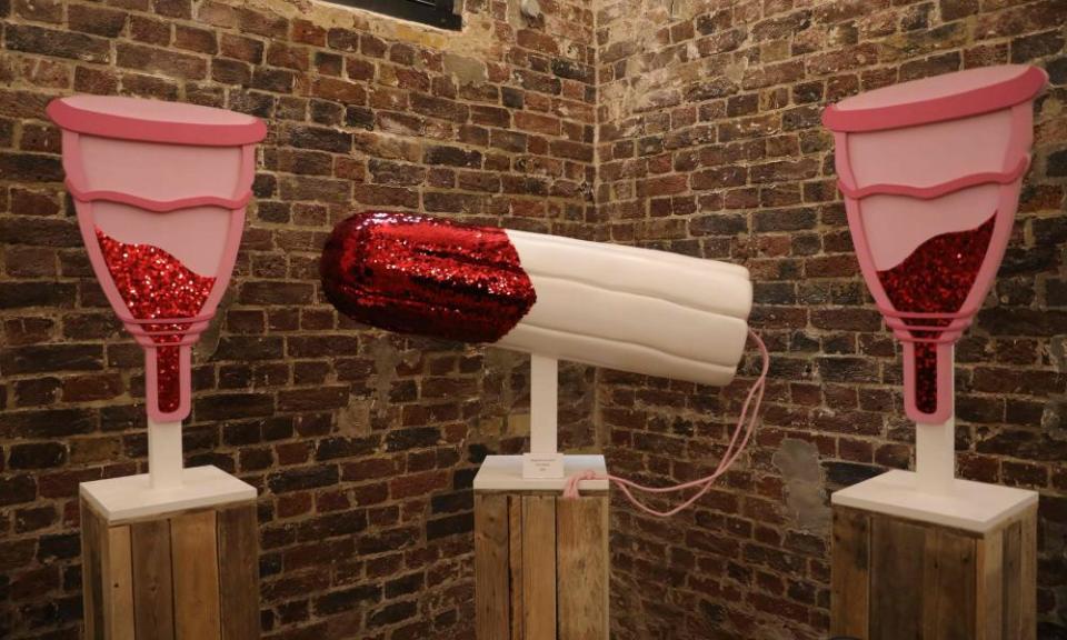 Sam Dawood’s models of menstrual cups and a tampon at the Vagina Museum