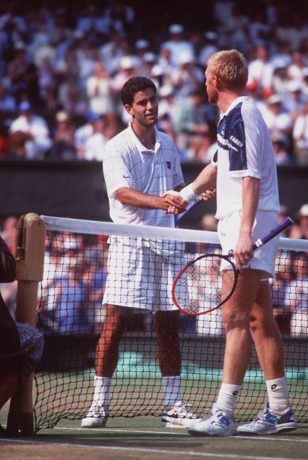 Der US-Amerikaner Pete Sampras verwehrt 1995 Beckers vierten Wimbledon-Sieg. Nach verlorenem ersten Satz dominiert der neue Rasenkönig Sampras seinen Vorgänger und siegt in vier Durchgängen