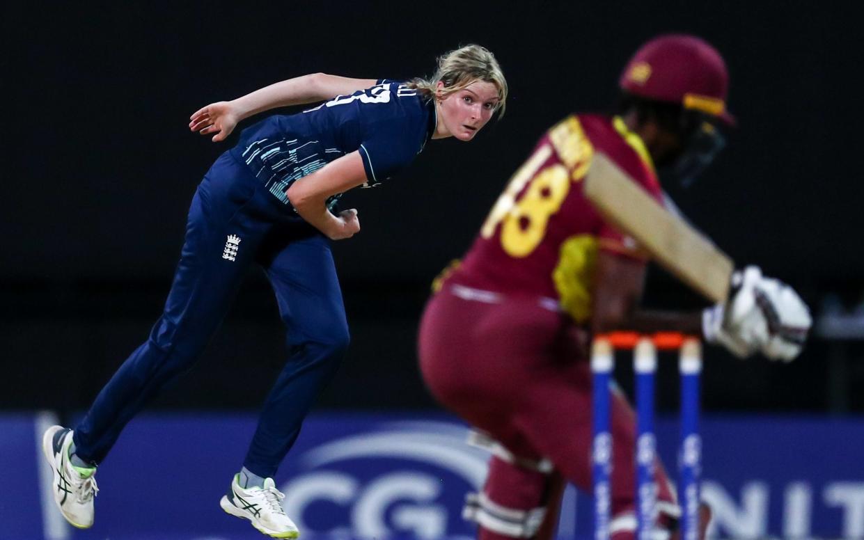 England women beat West Indies to gain unassailable lead in ODI series - Lauren Bell bowling in the 2nd ODI of CG United One Day Series between West Indies Women and England Women at the Sir Vivian Richards Stadium - Daniel Prentice