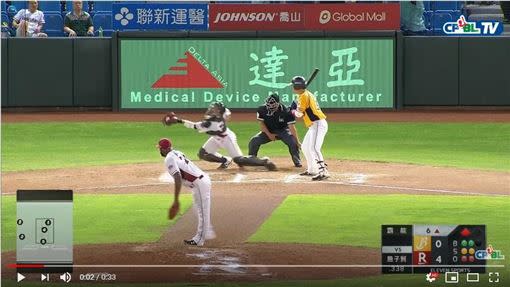 霸能溜手，廖健富神反應接回來省1分。（圖／翻攝自CPBLTV）