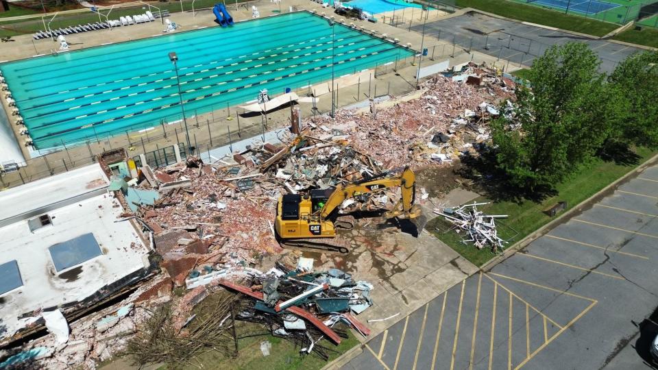 The iconic Creekmore Park Pool bathhouse built in 1948 has been torn down and work is underway to build a new one. This photo was taken by the Fort Smith Parks and Recreation Department with a drone.