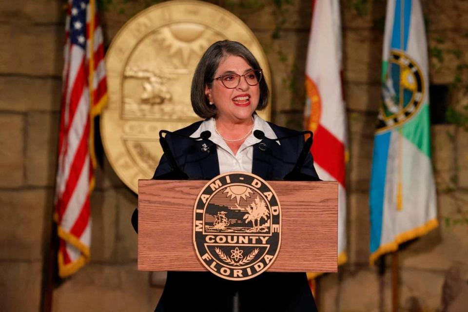 Miami-Dade County Mayor, Daniella Levine Cava delivers the 2024 State of the County address at Zoo Miami on Wednesday, Jan. 24, 2024.