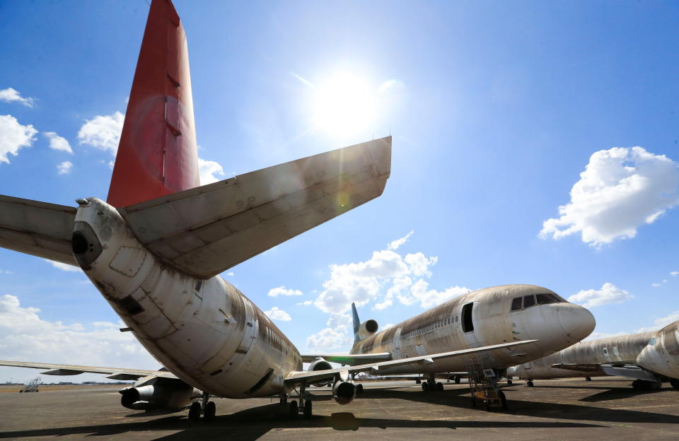 Abandoned planes are seen parked during an auction by Kenya Airports Authority after previous owners abandoned them at the Jomo Kenyatta International Airport in Nairobi, Kenya, November 17, 2021. REUTERS/Thomas Mukoya