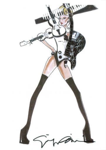 This handout released by Shinsegae International, Armani's South Korean business partner in Seoul shows a sketch of a costume designed by Italian designer Giorgio Armani for US pop diva Lady Gaga's "Born This Way Ball" global tour. Accused of contaminating youngsters with "satanic" dance moves and "intolerable" outfits, the cult of Lady Gaga is on a collision course with Asia's moral guardians