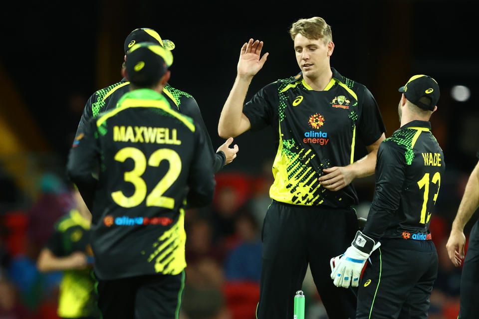 Cameron Green, pictured here celebrating the wicket of Raymond Reifer in the first T20 between Australia and West Indies.