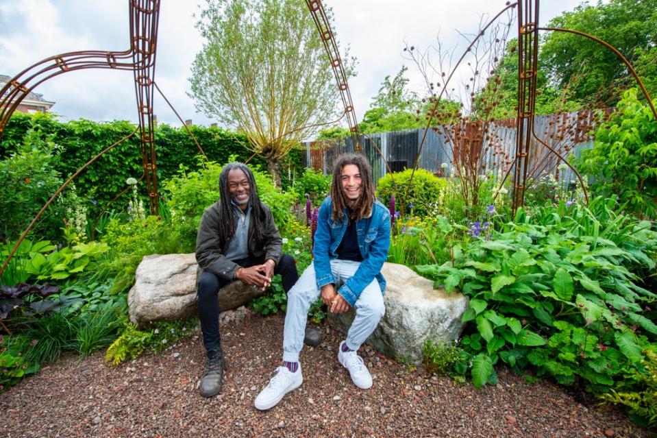 Dannahue Clarke and Tayshan Hayden-Smith collected the silver gilt for Grow2Know’s Hands Off Mangrove garden (Lucy Young)