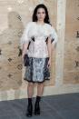 <p>Connelly opted for a jacquard dress, fluffy cape, and stand-out patent boots. <i>(Photo: EFE)</i> </p>