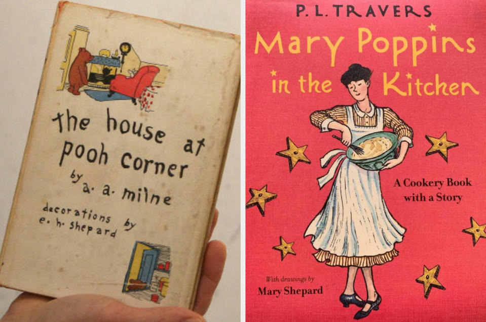 Book covers for "The House at Pooh Corner" and "Mary Poppins in the Kitchen"
