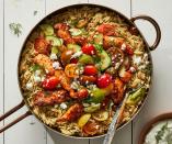 <p>This shawarma-seasoned chicken and orzo is topped with a lemony chopped salad before serving, making it an entire meal in one skillet. </p><p>Get the <strong><a href="https://www.delish.com/cooking/recipe-ideas/a40543340/one-pot-shawarma-chicken-and-orzo-skillet-recipe/" rel="nofollow noopener" target="_blank" data-ylk="slk:One-Pot Shawarma Chicken and Orzo Skillet recipe;elm:context_link;itc:0;sec:content-canvas" class="link ">One-Pot Shawarma Chicken and Orzo Skillet recipe</a></strong> from Delish. </p>