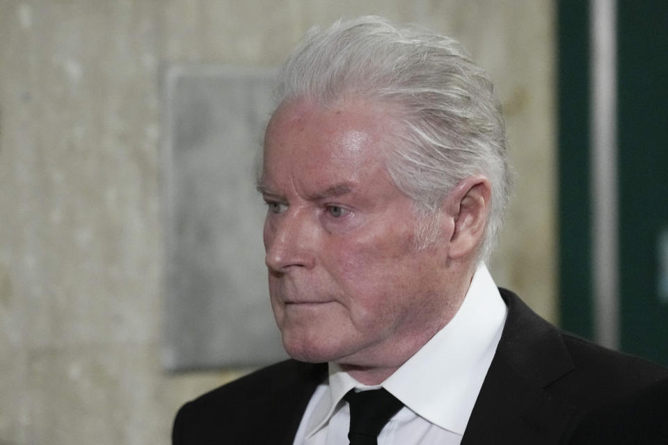 Musician Don Henley returns to court after a break in New York, Tuesday, Feb. 27, 2024. Henley resumed testifying Tuesday in a trial over handwritten drafts of lyrics to some of the Eagles' biggest hits, including “Hotel California," and his decade-long effort to reclaim the pages. (AP Photo/Seth Wenig)