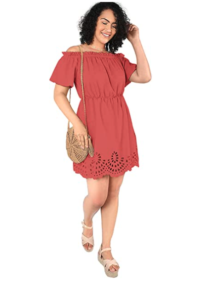 Romwe Women's Plus Size Off The Shoulder Dress. Image via Amazon.