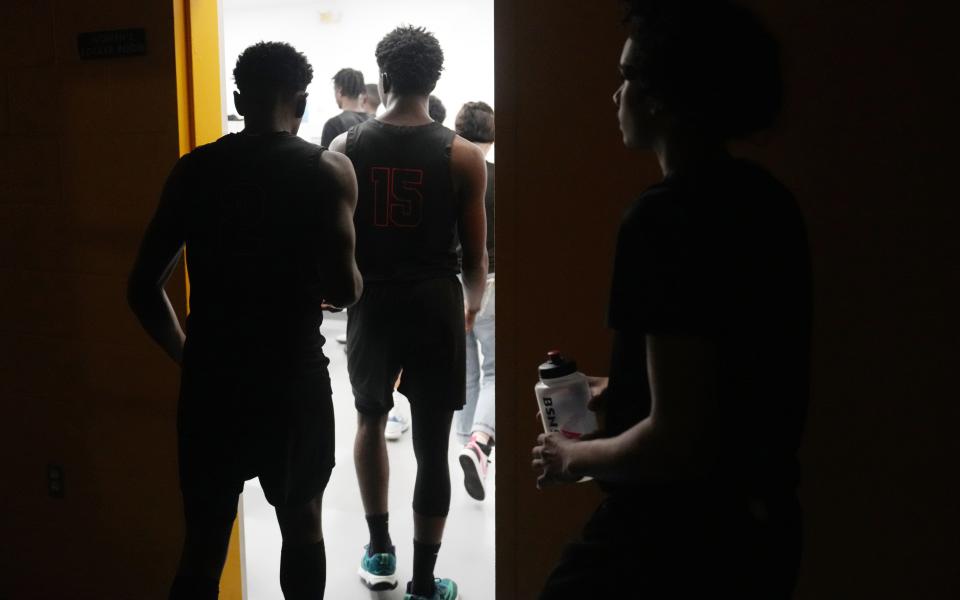 Lovinske Louis #15 of the John I. Leonard basketball team, enters the locker room at halftime during the game against Cardinal Newman on Friday, January 12, 2024 in West Palm Beach.