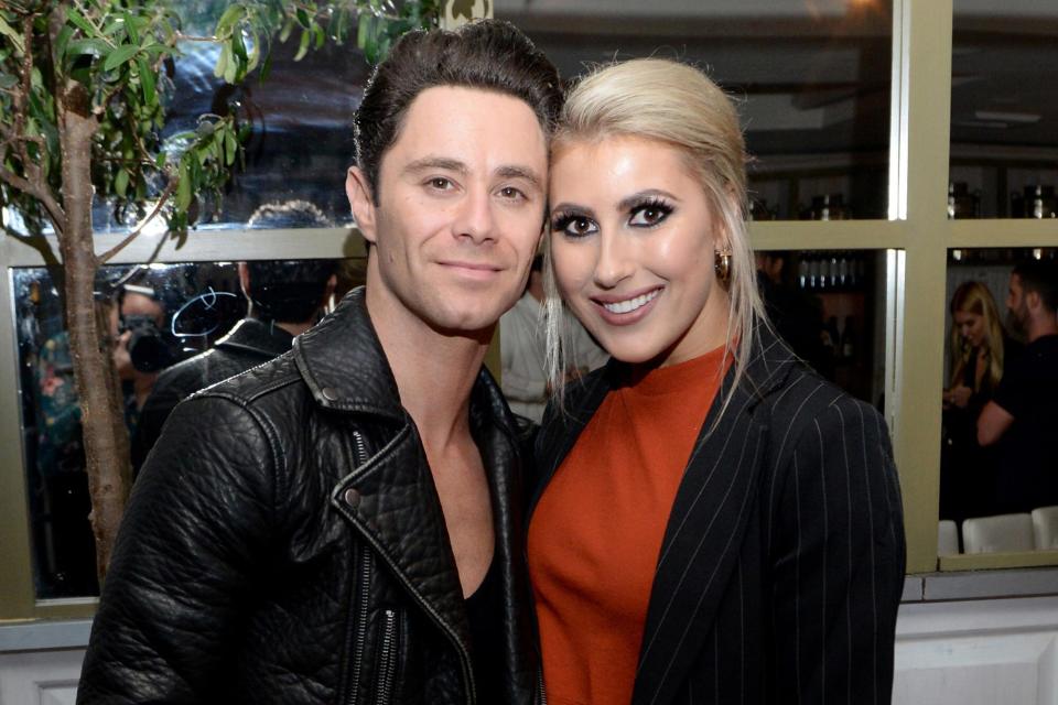 Sasha Farber and Emma Slater attend their Engagement Dinner at Fig &amp; Olive on October 31, 2016 in West Hollywood, California.