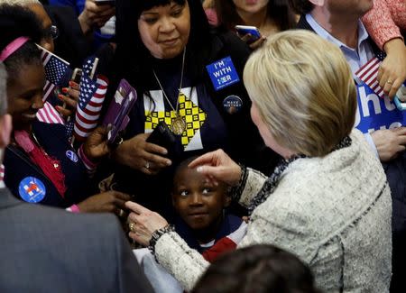 Democratic U.S. presidential candidate Hillary Clinton greets supporters after speaking at a primary night party in Columbia, South Carolina, February 27, 2016. REUTERS/Jonathan Ernst