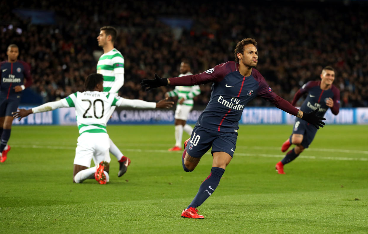 Va va voom: Paris Saint-Germain’s Neymar scored twice against Celtic last night