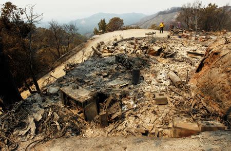A destroyed home is seen after the Soberanes Fire burned through the Palo Colorado area, north of Big Sur, California, U.S. July 31, 2016. REUTERS/Michael Fiala