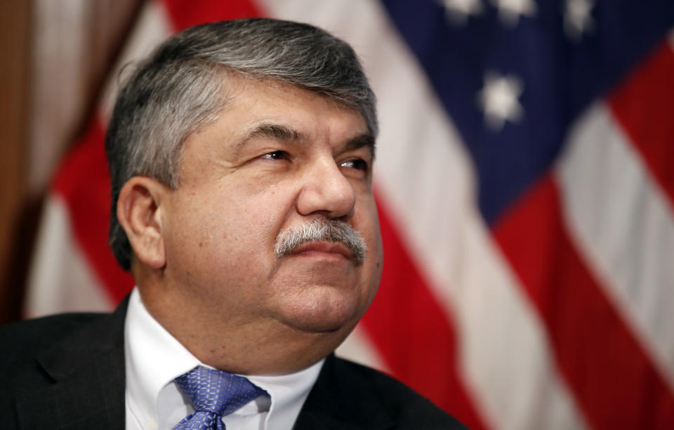 AFL-CIO president Richard Trumka listens at the National Press Club in Washington, Tuesday, April 4, 2017. (AP Photo/Alex Brandon)