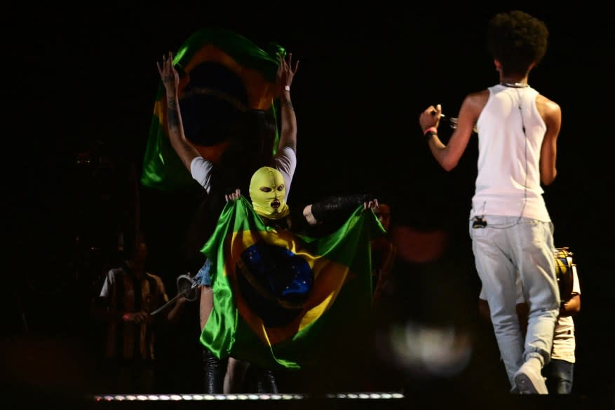 Madonna rehearses on stage at Copacabana beach in Rio de Janeiro, Brazil on May 2, 2024.