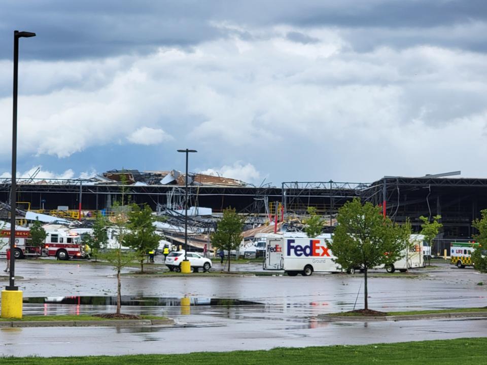 This Federal Express distribution facility in Portage, Mi. was damaged on May 7, 2024 by one of the tornadoes in a multi-state outbreak on May 6-7. Alex Melendez with Michigan Storm Chasers said he snapped the photos after arriving on scene shortly after the tornado.