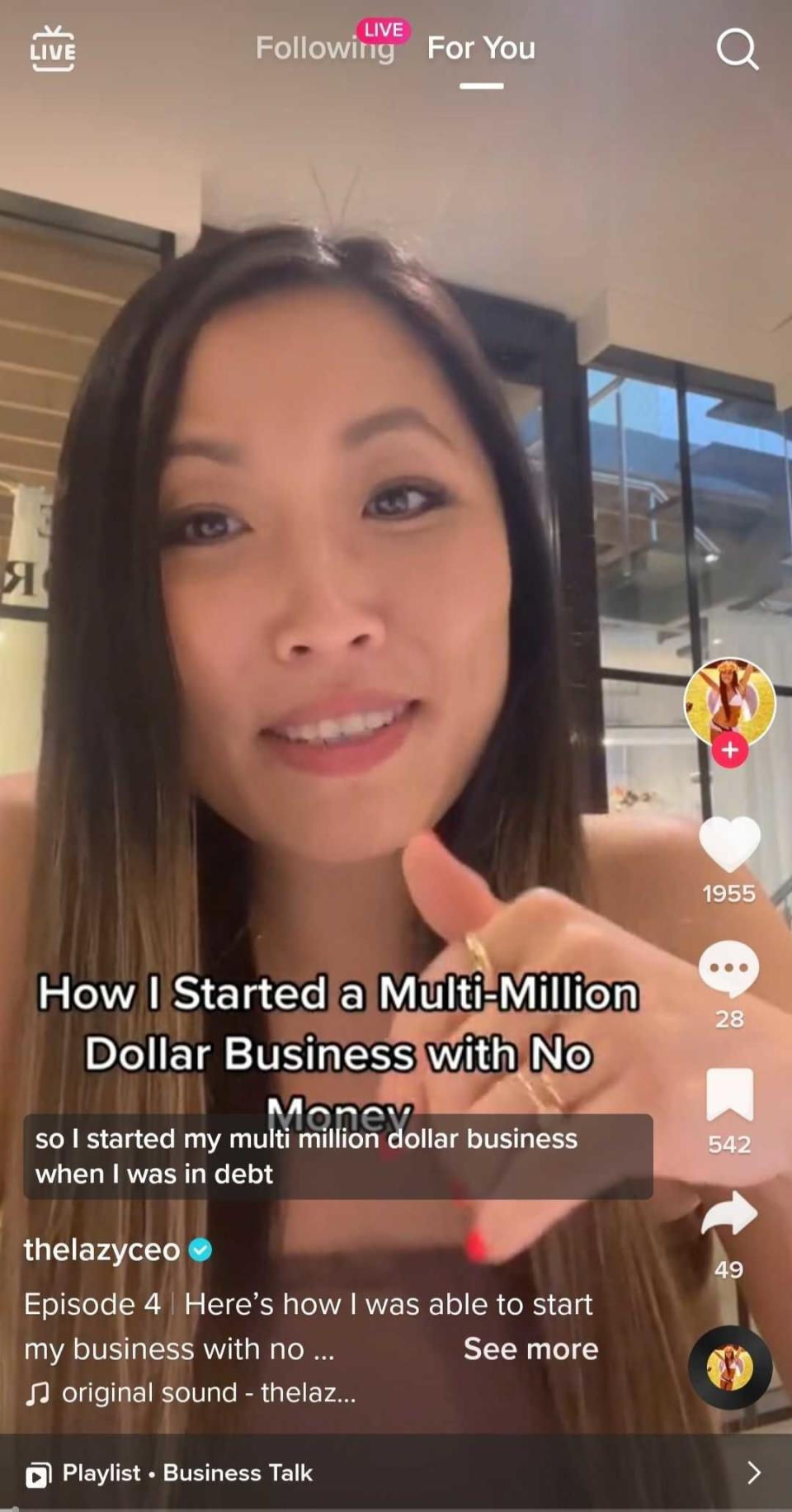 screenshot from Jane's TikTok video giving advice on how to start a business with no money