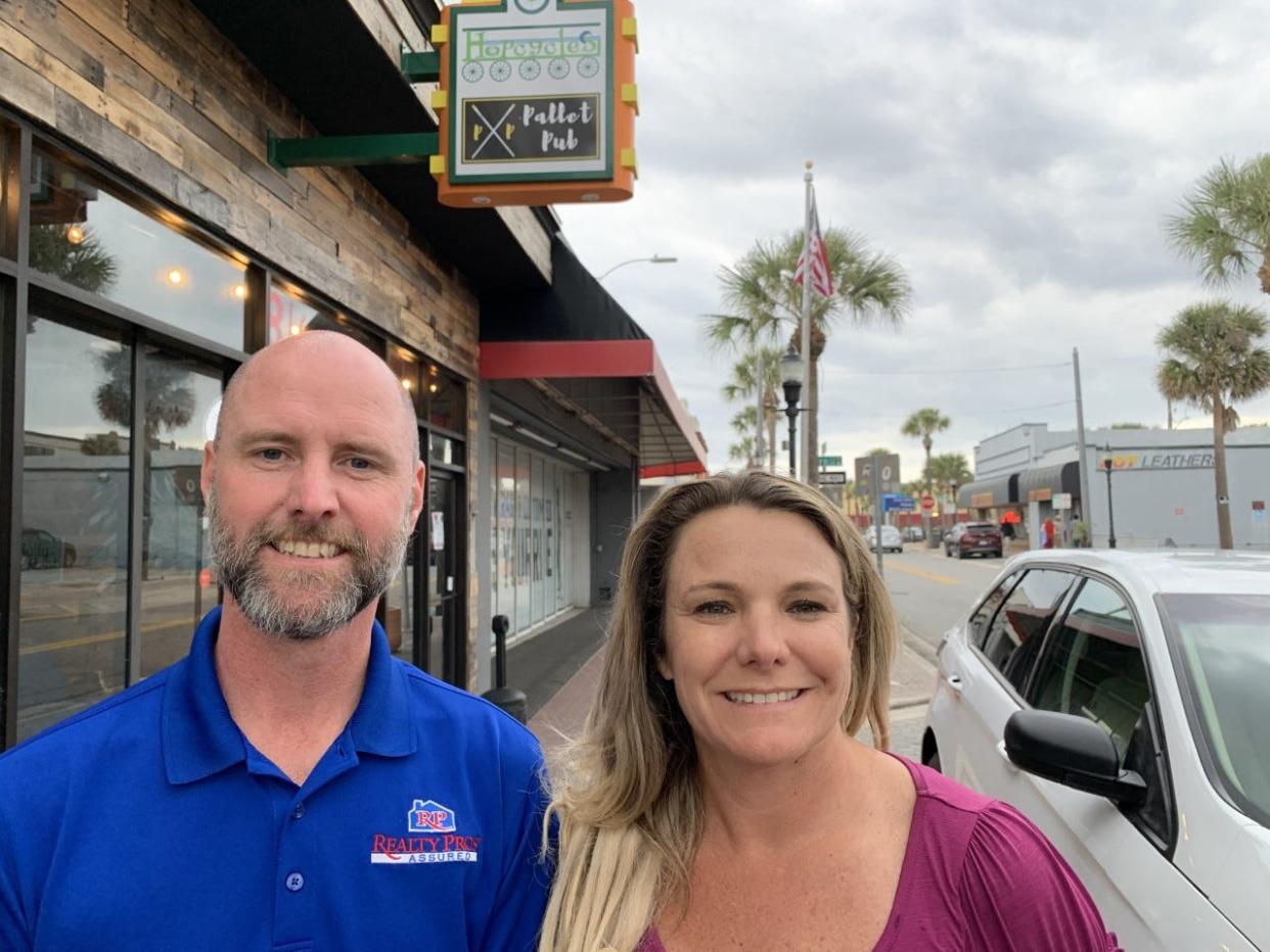 Tom Caffrey and his business partner, Krista Goodrich, have owned and run several businesses on Daytona Beach's Main Street including the Pallet Pub, E-cycle Daytona, Hopcycles and The World's Most Famous Brewery.