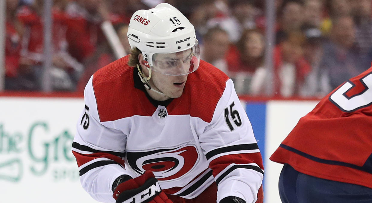 Aleksi Saarela does not look back at his time with the Carolina Hurricanes fondly. (Photo by Patrick Smith/Getty Images)