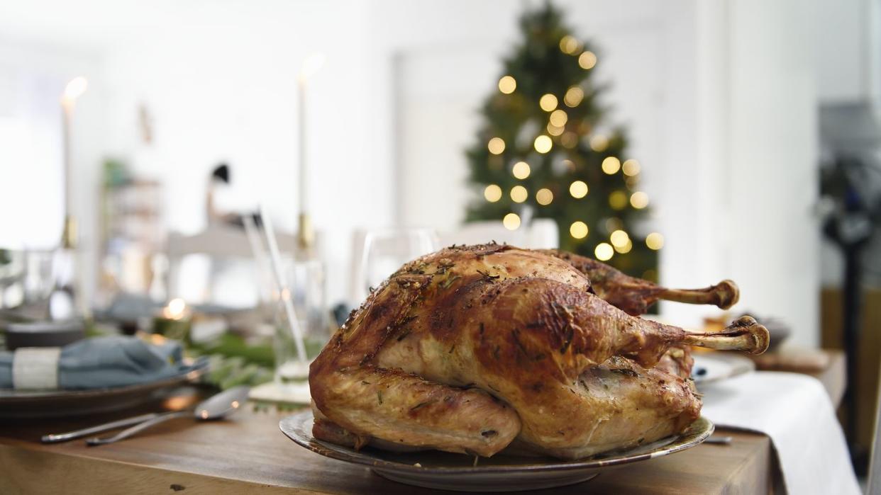 roast turkey on a beautiful christmas table