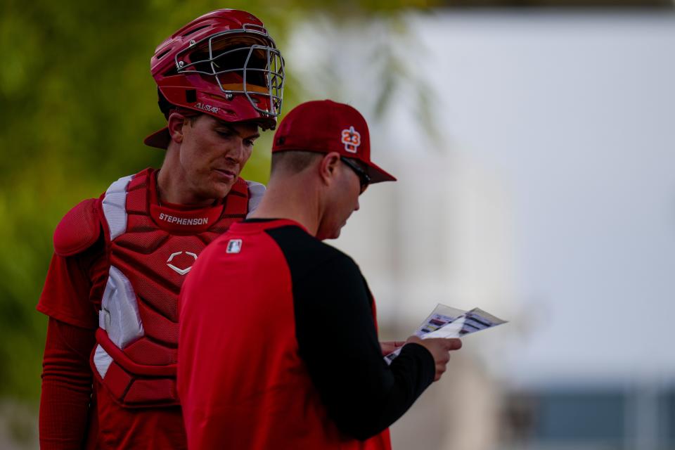 Cincinnati Reds catcher Tyler Stephenson has worked closely catching coach J.R. House to take another step defensively this season and become one of the top catchers in MLB.