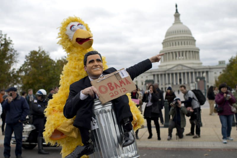 PBS supporters take part in the Million Puppet March in Washington, D.C., on November 3, 2012. The bipartisan march was organized to show support for Public Broadcasting following Republican Presidential Candidate Mitt Romney's pledge to cut funding to PBS. File Photo by Kevin Dietsch/UPI