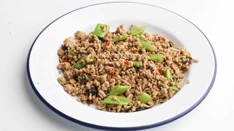 Larb on white plate